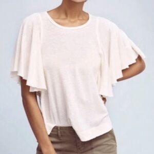 T.La Ivory Anthropologie Luna Flutter Ruffle Sleeve Top Cotton & Hemp Boho